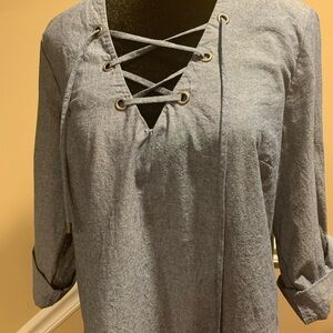 Blue Lace-Up Blouse